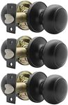 Probrico Cove Passage Interior Door Knobs Hall and Closet Door Handle Keyless Black Lockset Stainless Steel,3 Pack