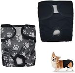 Andiker 2 Pack Reusable Female Dog Nappies, Washable & Adjustable Sanitary Pet Period Diapers for Small Medium Large Dogs (Paw print+Black, Large)