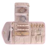 KUAK Travel Jewelry Organizer Roll, Foldable Jewelry Case Portable Jewellery Bag for Journey-Rings, Bracelets, Earrings, Necklaces, Middle Pink