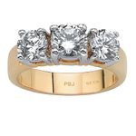 PalmBeach Yellow Gold-plated Round Cubic Zirconia 3-Stone Bridal Ring Sizes 5-10, Metal, Cubic Zirconia