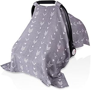 Muslin Baby Car Seat Canopy, Metplus Infant Carseat Cover - Extra Wide Universal Fit, Lightweight Breathable Soft for Babies Girls Shower Gift (Arrow)