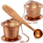 Apace Loose Leaf Tea Infuser (Set of 2) with Tea Scoop and Drip Tray - Ultra Fine Stainless Steel Strainer & Steeper (Rose Gold, Medium)