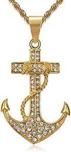 18K Gold Plated Vintage Nautical Anchor Pendant Punk Rock Stainless Steel Necklace for Men, 24 Inch Chain Fashion Jewelry Gift