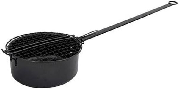 Esschert Design Fireplace Popcorn Popper | All-Metal Campfire Popcorn Maker with 20" Handle & Mesh Lid | Hearth or Outdoor Fire Pit Popcorn Pan | Durable Metal Construction, Black Finish