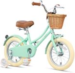 Glerc ‎Little Molly 14 Inch Kids Bike, Retro Cruiser Girls Bike for Children Ages 3-5 Years Old, Kids Bicycle with Wicker Basket & Training Wheels, Mint Green