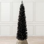 CHRISTOW Black Pencil Christmas Tree 6ft, Artificial Slim Spruce, Modern Indoor Home Xmas Decoration, Realistic Forked Branches with PVC Needles, Easy Assembly with Stand (tree skirt not included)