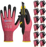 KAYGO Cut Resistant Gloves Micro Finishing Nitrile Coated,ANSI Cut Level A4,KG22NB,3D-Comfort Stretchy Fit Safety Work Gloves, Firm Grip,Machine Washabl,Red,L