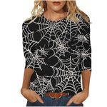 My Orders 2024 Halloween Shirts for Women UK Casual 3/4 Sleeve Crewneck Tunic Tops Funny Ghost Pumpkin Witch Black Cat Graphic Blouse Fall Dressy Comfy Lightweight Tee Shirts