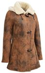 A1 FASHION GOODS Genuine Sheepskin Duffle Coat for Womens 3/4 Long Hooded Cognac Shearling Jacket Armas (Medium)