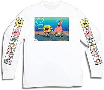 Mens Spongebob Squarepants Shirt - Spongebob, Patrick & Krusty Krab Long Sleeve Tee, White Sponge, Small