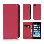 32nd Classic Series - Real Leather Book Wallet Flip Case Cover For Apple iPhone 5, 5S & SE (2016), Real Leather Design With Card Slot, Magnetic Closure and Built In Stand - Rose Pink