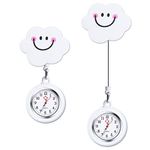 Vicloon Retractable Nurse Watch, 2 Pcs Clip-on Hanging Nurse Fob Watch, Luminous Lapel Watches with Cute Clouds Pattern and Silicone Cover for Doctors, Paramedics, Nurses