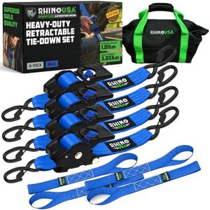Rhino USA Retractable Ratchet Straps (4-Pack) - 2in x 10ft, 3,033lb, Blue