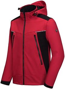 Little Donkey Andy Men's Waterproof Softshell Jacket with Detachable Sleeves and Hood, Fleece Mountain Ski Snow Rain Coat Red Size L