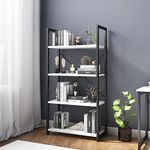 VERMESS Industrial Bookshelf, 4-Tier 24inch White Shelving Unit Wood Bookcase with Open Shelves, Rustic Standing Bookshelves Metal Frame Display Rack for Living Room,Bedroom, 24 * 11.8 * 47.2 inch