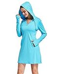 FitsT4 Womens Cover-Up Dress Beach UPF 50+ SPF Sun Protection Long Sleeve Shirts UV Hoodie for Hiking Swimming Fishing Blue Size M