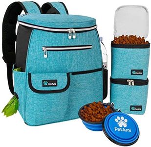PetAmi Dog Travel Bag Backpack | Backpack Organizer with Poop Bag Dispenser, Pockets, Food Container Bag, Collapsible Bowl | Weekend Pet Travel Set for Hiking Overnight Camping Road Trip (Turquoise)