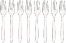 Shopping Dose Pack of 50 Reusable Clear Plastic Forks Heavy Duty Plastic Fork Set for Party Flatware Cake Forks Indoor Outdoor Events, Birthday Parties, Catering and Weddings