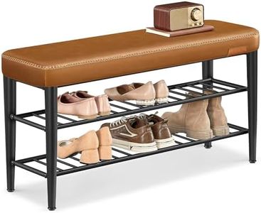 VASAGLE EKHO Collection - Shoe Bench, Storage Bench, Shoe Rack Bench Entryway, Synthetic Leather with Stitching, Mid-Century Modern, Loads 300 lb, 11.8 x 39.4 x 19.7 Inches, Caramel Brown ULSB113K01