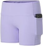 Willit Girls' 4" Volleyball Shorts Youth Spandex Dance Yoga Athletic Shorts Kids Running Biker Shorts with Pockets Light Purple M