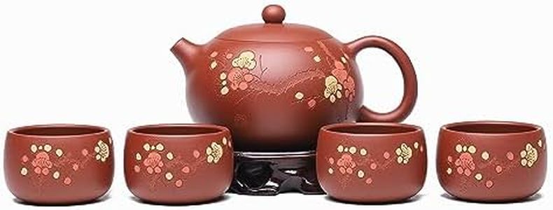 SILINE Fine Zisha Tea Pot Set,Master Handmade Genuine Yixing Clay Teapot 11.3 Oz with 4 Cups,Xishi Tea Set,Zhuni Red Beauty Clay