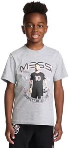 Messi Boys' Lifestyle Short Sleeve T-Shirt, Standard Fit Graphic Tee, Cotton Blend Fabric, Heather Grey, 7