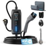 bokman Portable Level 2 & Level 1 EV Charger (240V, 40A), 25ft Cable and NEMA 14-50 Plug and NEMA 5-15 Adapter for Household Socket, Current Adjustable 6-40Amp (J1772 Connector)