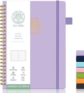 Large Graph Notebook Journal, Spiral Grid Notebook, A5 Medium, Leather Hardcover Graph Notebook, Engineering Paper Notebook, Graphing Notebook, ALLTREE Twin Wire Spiral Bound Notebook with Tabs, Pen