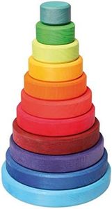 Grimm's Large Wooden Conical Stacking Tower 11-Piece Rainbow Colored Stacker Made in Germany