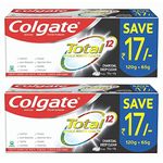 Colgate Total Charcoal Deep Clean Antibacterial Cavity Protection Toothpaste for Whole Mouth Health, 370g (2 x185g), Charcoal Deep Clean for 7 Dental Problems