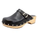 BJORK Women's Anna Swedish Open Back Wooden Clogs, Black, 6.5