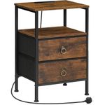 HOOBRO Side Table with Charging Station, Bedside Table with 2 USB Ports and Outlet, End Table with 2 Fabric Drawers, Sofa Side Table, Nightstand for Small Spaces, Rustic Brown and Black EBF110KBZ01