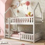 ANIROY Bunk Bed, Twin Sleeper Bed with Ladder, Solid Wood Frame 3FT Single Bed, Gaming Bed, Castle-Shaped Bed 90 x 190 cm Children's Bed Room Furniture, Wooden Bed Frame for Kids Children (White)