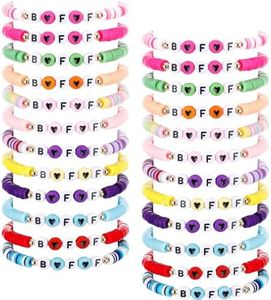 Sureio 24 Pcs Colorful Bff Friendship Bracelets Letter Heart Bestie Friendship Bracelets Surfer Bracelets Stretch Beaded Kids Bracelet for Tween Girls Party Favors Women Back to School Gifts, as