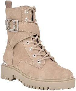 GUESS Women's ORANA Combat Boot, Taupe Suede 240, 8