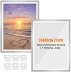 GHHKUD Upgraded 2Pack Diamond Painting Frames, Frames for 30x40cm Diamond Painting Canvas, Magnetic Diamond Art Frame Self-Adhesive, Diamond Painting Frames with Hooks for Wall Window Door (Silver)