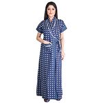 bellamy Cotton Robes,Housecoat, Nighty, Sleepwear, Maxi Night Gown for Women Ladies House Coat, Front Open Adjustable Navy Blue XXL