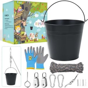 FORMIZON Polea para niños, polea con cubo de metal, accesorios para la casa del árbol, torre de juego para niños, sistema de polea para niños, torre de juego, accesorios de jardín para niños a partir