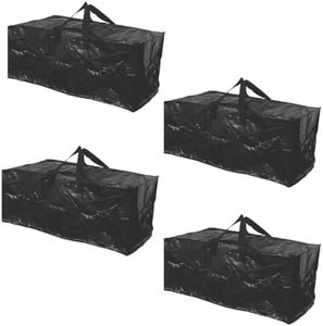 Evelots Large Packing Bags for Moving 4 Pack Storage Totes for Space Saving with Zippers & Carrying Handles for Camping, Garage, Outdoor Patio Cushion, Clothes, Comforters Storage Bags Black