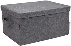 Bigso Soft Foldable Fiberboard Storage Box with Lid, 7.5 x 10.2 x 13.8 in, Small, Grey (1012)