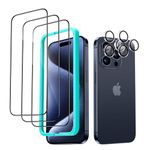 ESR for iPhone 15 Pro Screen Protector Set, 3 Tempered-Glass Screen Protectors and 2 Sets Individual Lens Protectors, 2.5D Curved Edges, Full-Coverage Military-Grade Protection, Scratch Resistant