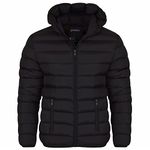 Spindle Mens Plain Black Hooded Padded Quilted Puffer Jacket Winter Coat 3 Zip Pockets Black With Zips M