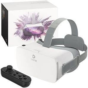 DESTEK V5 VR Headset for Kids & Phone w/Controller & 128 VR Apps, Touch Button for YouTube, 110° FOV Anti-Blue Light HD Lenses for iPhone & Android | White
