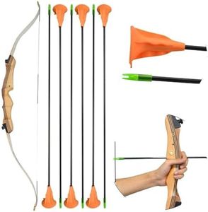 SHARROW 10-20lbs Archery Children Recurve Bow and Arrow Set 48" 54" Youth Practice Training Bow Wooden Riser with 6pcs Safe Suction Cup Arrows for Kids Gift（Bow+Arrow, 54inch 12lbs）