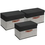 3 Pack Storage Bins Foldable Storage Boxes Fabric Storage Box with Lid & Handle Large Washable Storage Organizer for Office, Home, Books, Clothes, Bedroom, Closet (38X25X24 Black&Grey)