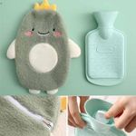 SKOFRI Hot Water Bottle with Soft Cartoon Cover, Removable 0.5 Litre Children's Hot Water Bottle, Safe and Durable Natural Rubber, Warm Hot Water Bottle, Best Gift (Dinosaur Green)