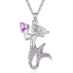 Little Mermaid Pendant Necklace Gifts for Girls Women Purple Birthstone Necklaces for Girls Mermaid Costume Jewelry Mermaid Necklaces for Daughter Mermaids Crystal Necklaces