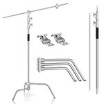 EMART Heavy Duty C Stand Max Height 3 m/ 10 ft, Adjustable Photography Stand with 1.28 m/ 4.2 ft Holding Arm, for Photography Reflector, Softbox, Monolights, Umbrellas