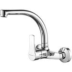 Ibergrif M16357 Wall Mounted Kitchen Tap Single Lever Mixer Tap 360 ° Rotation Sink tap with Adjustable Mounting Hole (130mm-170mm), Brass, Chromed