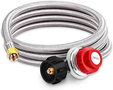 Kohree 8 FT High Pressure Propane 20 PSI Adjustable Regulator with Hose Stainless Steel Braided QCC-1 Type Connection for Turkey Fryer, Firepit, Newer U.S. 5-40lb Propane Gas Tanks, Cooker